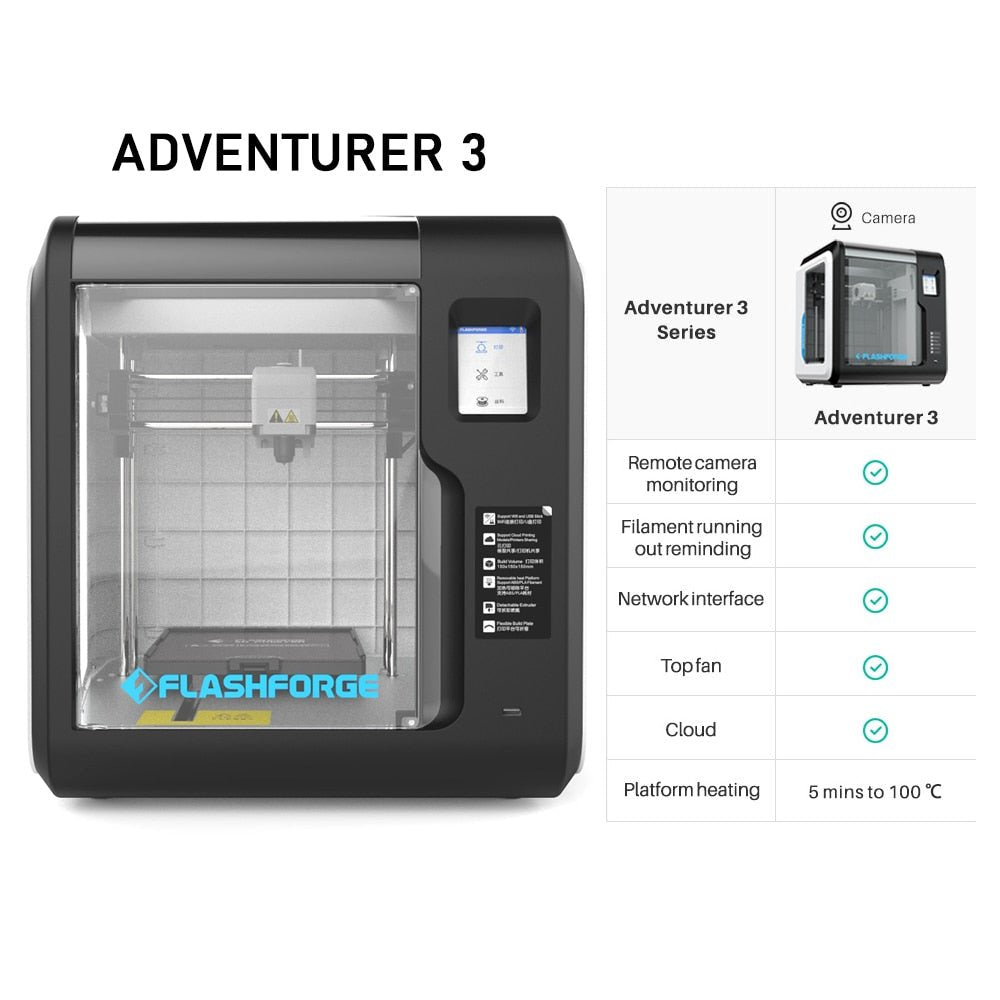 Flashforge 3D Printer Adventurer 3 DIY Kit Auto-leveling WIFI Out of Box Built-in Camera TECHOBOOMFlashforge 3D Printer Adventurer 3 DIY Kit Auto-leveling WIFI Out of Box Built-in Camera