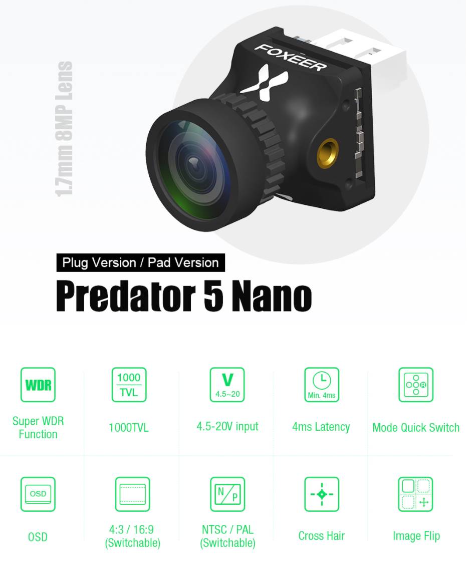 FOXEER Predator 5 Nano 1000 TVL FPV Camera - TECHOBOOM