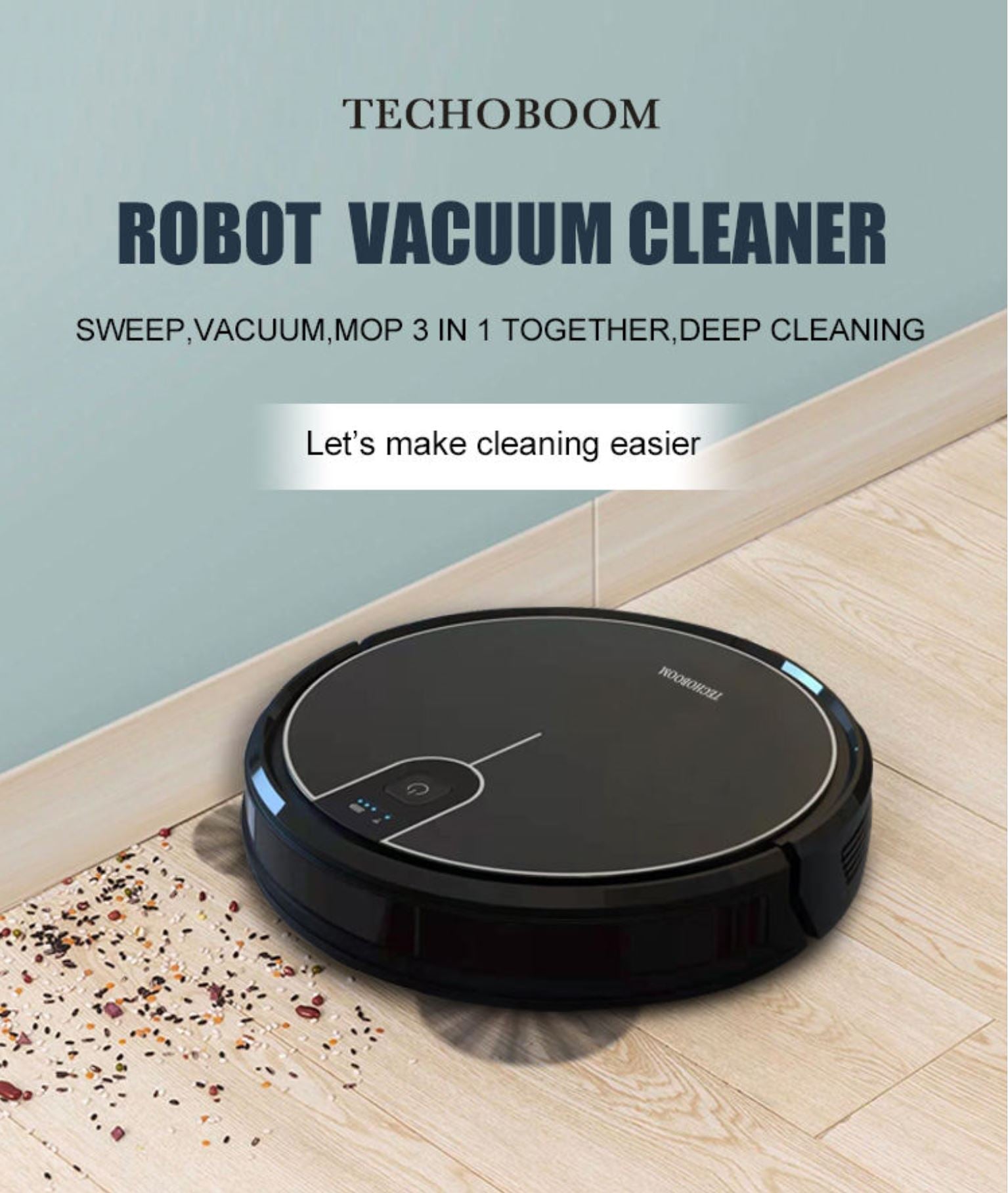 TECHOBOOM T700 Robot Vacuum Cleaner Dry Wet WiFi App Control Anti-Fall - TECHOBOOM